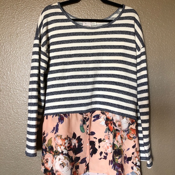 Anthropologie Postmark Striped/Floral Layered Top - Picture 4 of 7